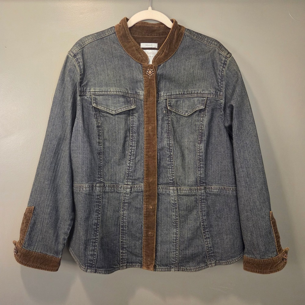 CJ Banks Women's Stretch‎ Jean Jacket Size 1X Brown Faux Suede Trim 90s Y2K Boho